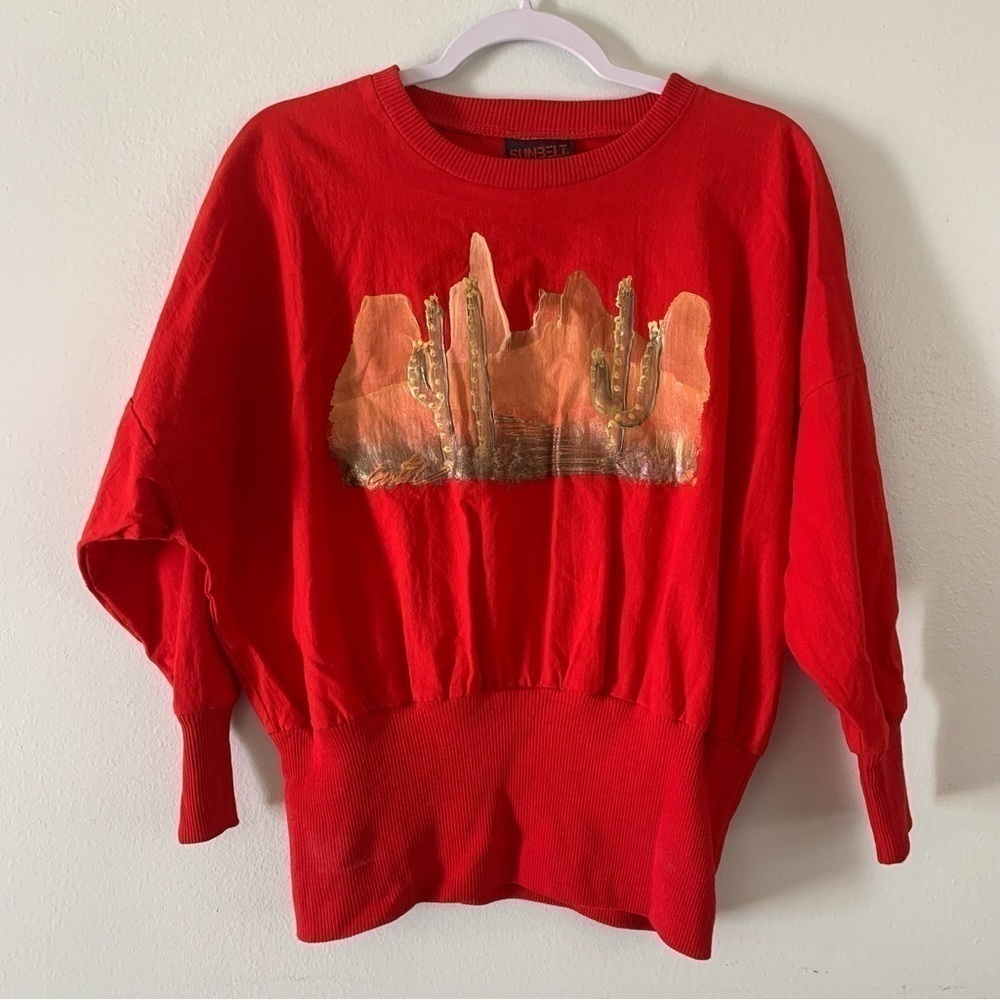 Vintage 1990s Red Hand Painted Arizona Desert Print Shirt One Size